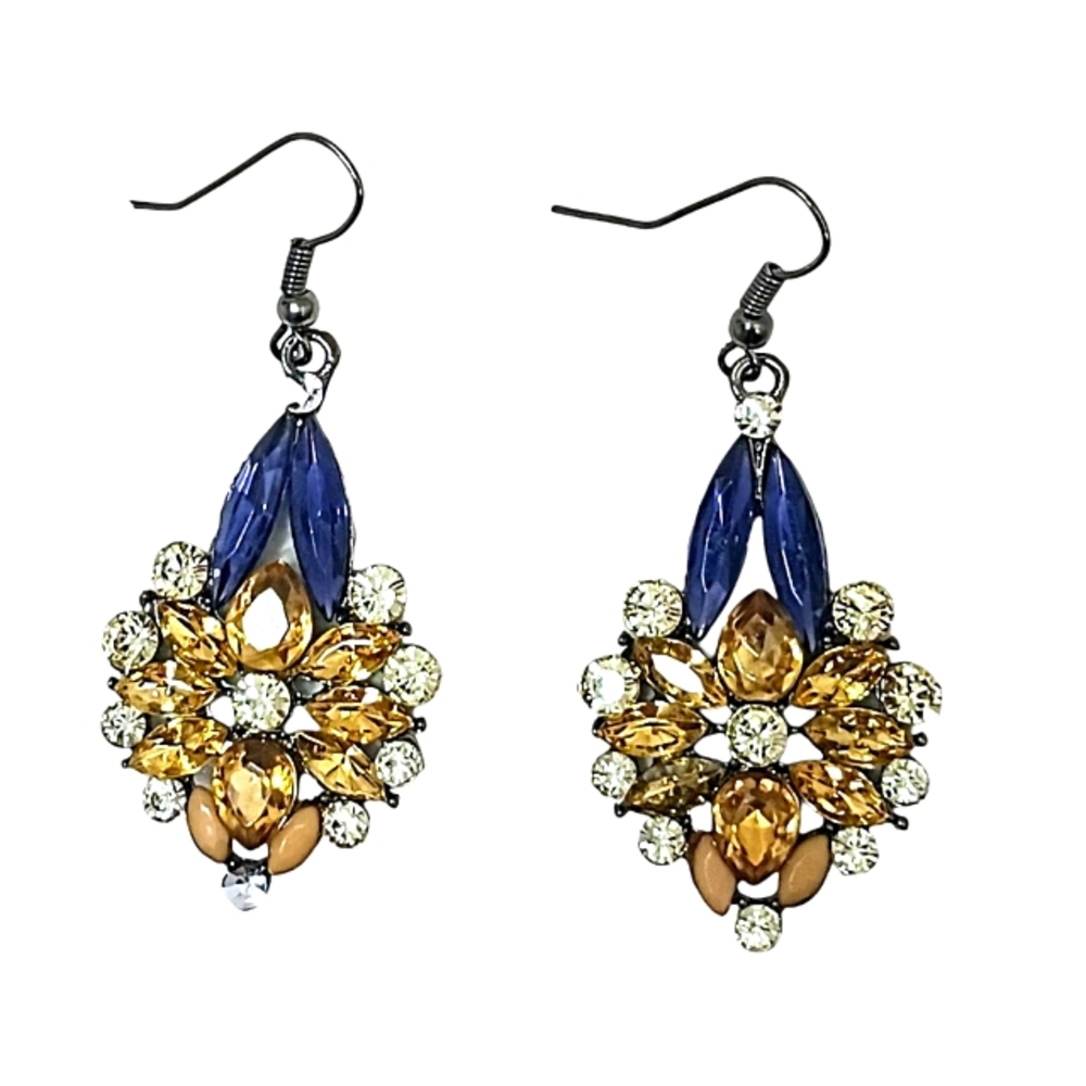 Hollywood Regency Yellow Simulated Diamonds Pierced Earrings Chandelier Dangle